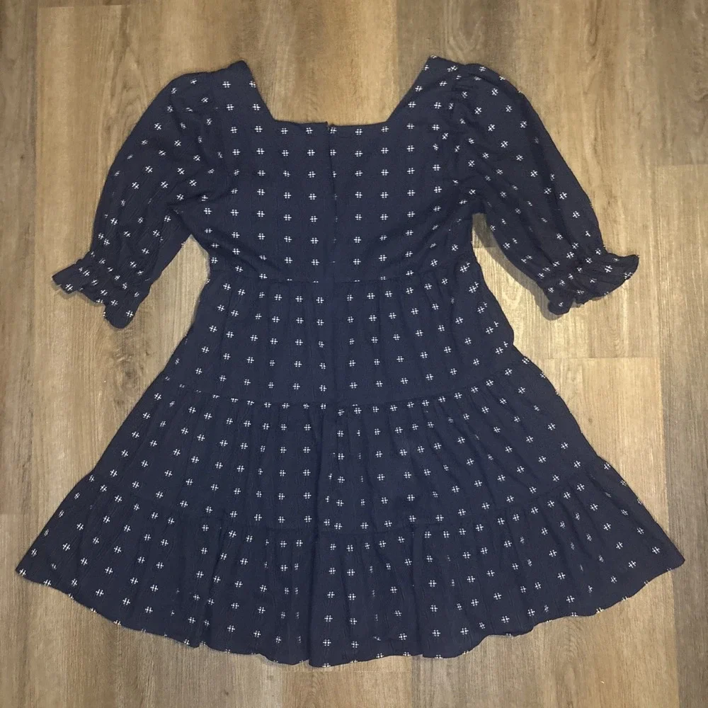 Madewell Navy Tiered Mini Dress with Microprint